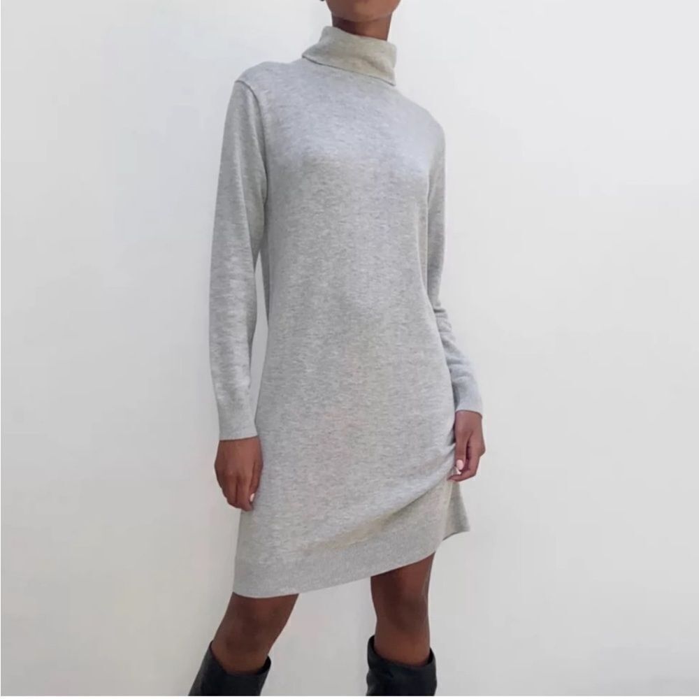 Babaton Aritzia Mulray Gray Wool Blend Turtleneck Sweater Dress